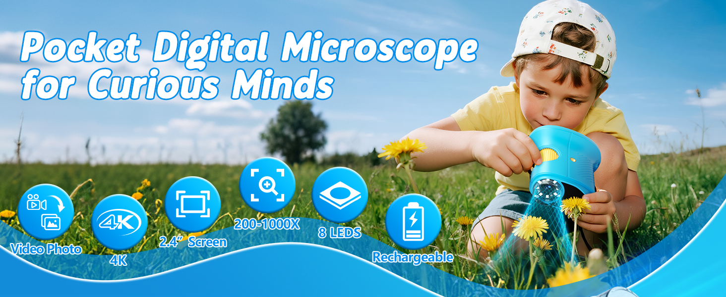 Pocket digital microscope for 4-12 kids 2.4&amp;#34; screen can take photo &amp;amp; video