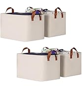 KEEGH Storage Baskets for Organizing, Fabric Storage Bins for Shelves with Leather Handle, Shelf ...