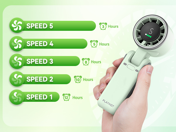 Green 5 speed hand held fan 12H battery life cute hand fan durable fans handheld high airflows