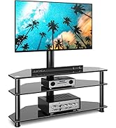 Rfiver Swivel Glass TV Stand with Mount for 32-65 Inch Flat or Curved Screen TV up to 110lbs, Hei...
