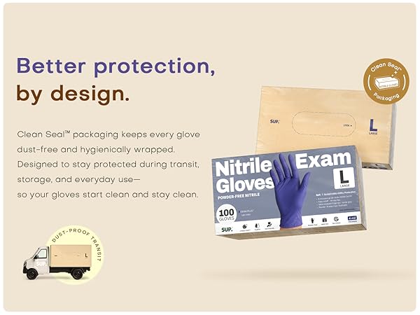 Clean Seal packaging keeps glove dust-free and hygienically wrapped protected during transit storage