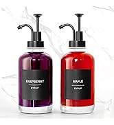 Glass Coffee Syrup Dispenser with 84 Syrup Labels (Set of 2), Fancy Pump Dispenser for Coffee Bar...