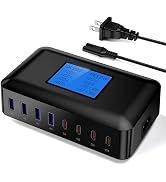 200W USB Charging Station, RENGOGA 8 Port USB Charger Hub GaN Desktop Fast Charger for Multiple D...
