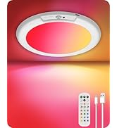 GOEBLESON Rechargeable Motion Sensor Ceiling Light with Remote, RGBW LED Wireless Ceiling Light F...