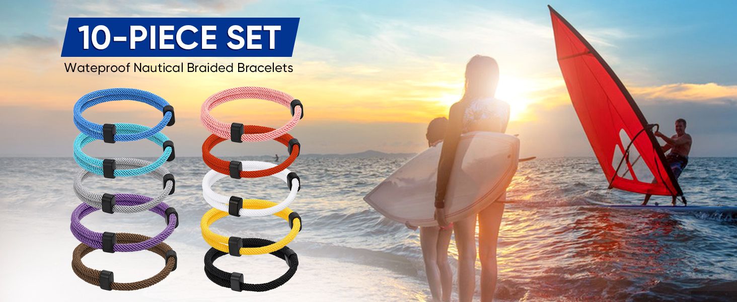 10PCS Braided Rope Cord Bracelets Set