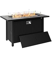 Walsunny 45 inch Outdoor Propane Fire Pit 50,000 BTU Gas Fire Pit Table with Lid, Glass Wind Guar...