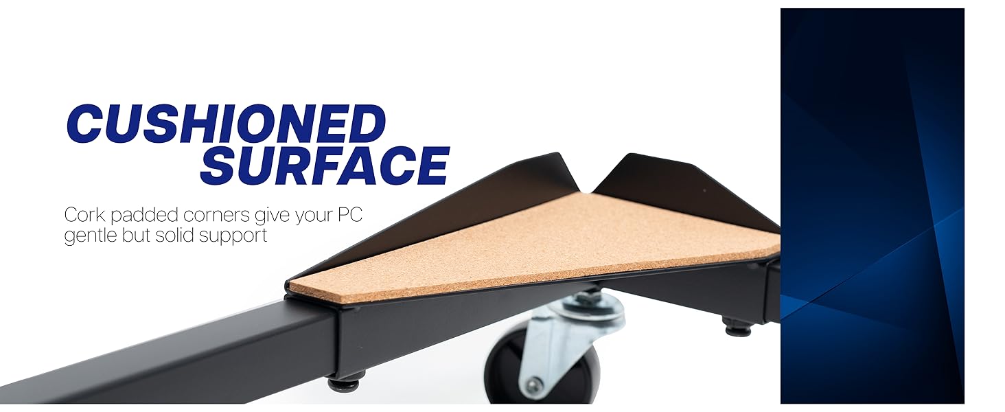 pc cart frame with steel corners, cork padding and locking casters