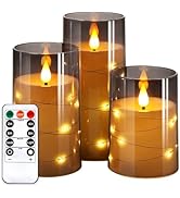 NURADA Flickering Flameless Candles: Built-in Star String Lights Unbreakable 3D Wick Acrylic Batt...