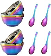 JYJFGSFA 14oz Rainbow Bowl Set with 4x Soup Bowls and 4x Soup Spoons, 304 Stainless Steel Double-...