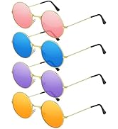 NEBURORA Round Hippie Sunglasses Metal Frame Colored Circle Glasses for Women Men 70s Retro Disco...