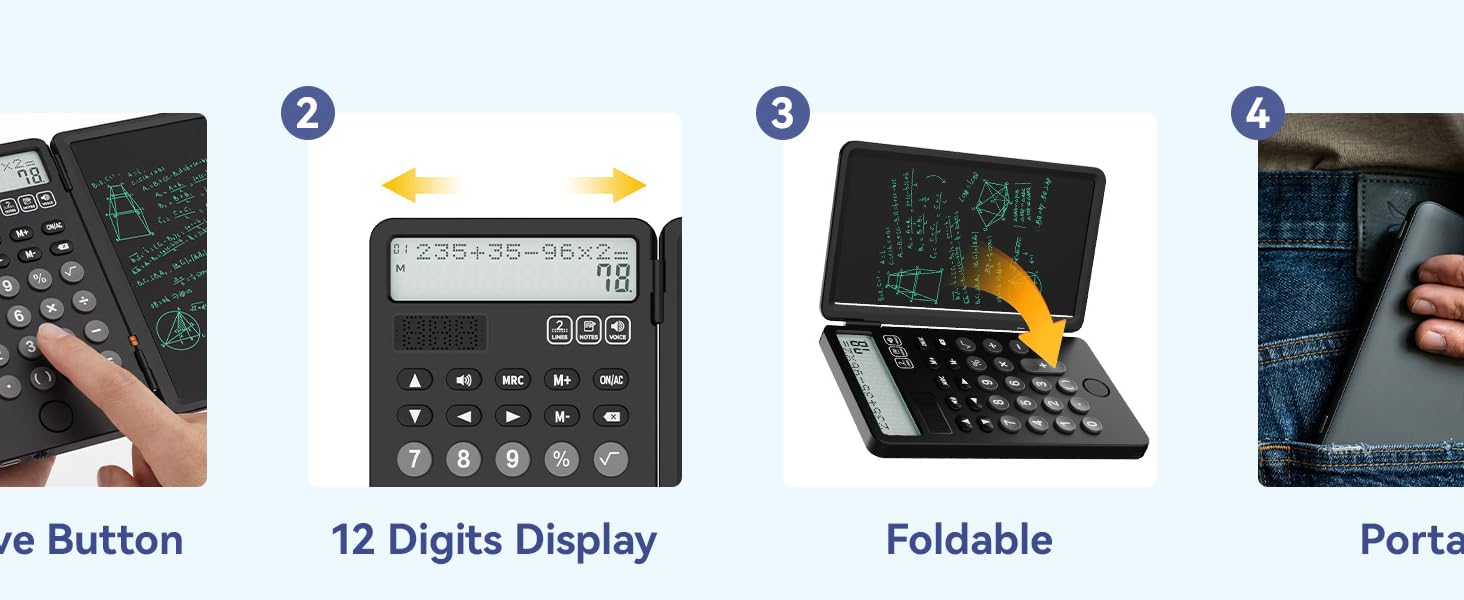 functional calculator with writing tablet