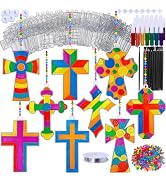 Winlyn 27 Sets Cross Suncatchers Ornaments Decorations DIY Window Paint Art Suncatchers Cross Cra...