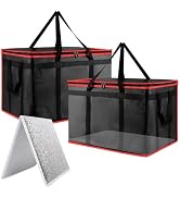 Insulated Food Delivery Bag with Baseboard — 2PK XXXL Reusable Thermal Cooler Grocery Bags for Do...