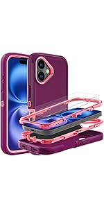 YKHJKLEC for iPhone 16 Case, Military Grade 3 in 1 Heavy Duty Shockproof/Drop Proof/Dust Proof Case ...
