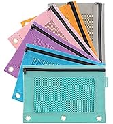 BAZIC Pencil Pouch 3 Ring Binder Pouch w/ Rivet Enforced Rings Holes, Pastel Color Mesh Window Zi...