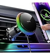 Smofish for 15W Magsafe Car Charger Mount, [Rainbow RGB][Hands-free] Magnetic iPhone Wireless Car...