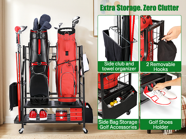 Golf Bag Storage Rack for Garage, Golf Bag Organizer and Golf Accessories, Golf Bag Storage Stand