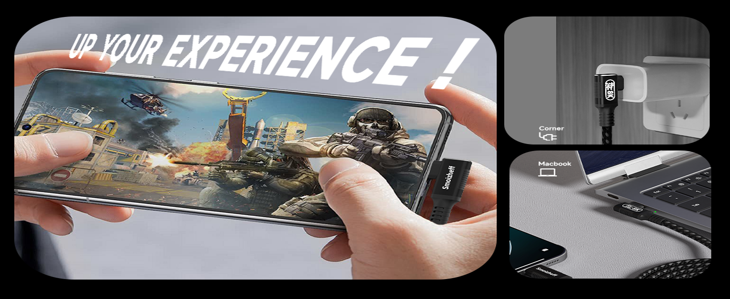 Right-angle USB-C cable for gaming phones in tight spaces and clean setups.