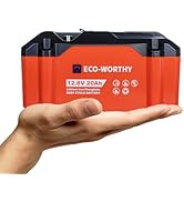 ECO-WORTHY Portable 12V Lithium Battery, 12.8V 20Ah Lithium Iron Phosphate DEEP CYCLE BATTERY, Bu...