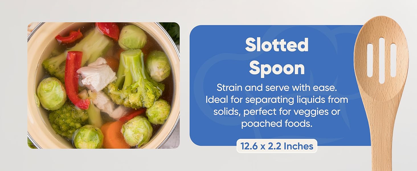 Wooden Cooking Utensils Set White slotter spoon