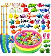 CozyBomB Magnetic Fishing Toys Game Set for Kids | Water Table Bathtub Kiddie Pool Party Pole Ro...