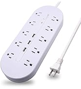 2 Prong Power Strip White,Polarized 2 Prong to 3 Prong with 10 AC outlets and 3 USB Ports,Wide Sp...