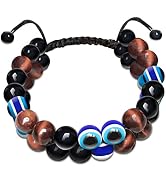 Jkjoy Triple Protection Bracelet,Bracelet for Men Women,8mm Red Tiger Eye Stone,Black Bead,Devil'...