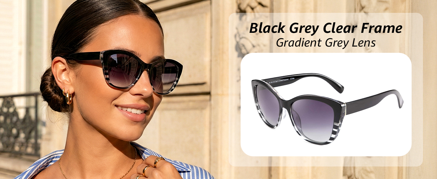 Black Grey Clear Frame Gradient Grey Lens