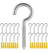 YAIRMIS Pack of 20 Metal Hook Heavy-Duty Eye Screws, 304 Stainless Steel Screw Hooks, self-Tappin...