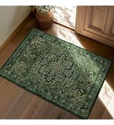 Jainmy Tranditional Dark Green 2x3 Kitchen Rugs Washable Non Slip, Vintage Boho Distressed Medall...