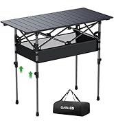 GARLLEN Folding Camping Table, 2 Adjustable Height Portable Roll-up Picnic Table with Storage Net...