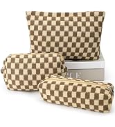 3 Pcs Makeup Bag Cosmetic Bag Set for Girls Women Checkered Travel Organizer Bathroom Toiletry Po...