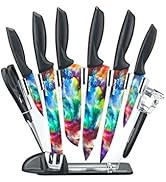PurpleChef 10 Pieces Kitchen Knives Set. Includes 6 Stainless Steel Knives, Scissors, Knife Sharp...