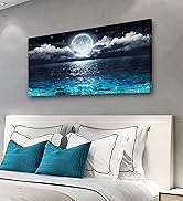 Wall Art Moon Sea Ocean Landscape Picture Canvas Wall Art Print Paintings Modern Artwork for Livi...