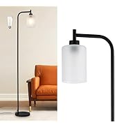 DLLT Floor Lamp Tall for Room: Black Standing Lamp with Frosted Glass Lampshade for Living Room -...