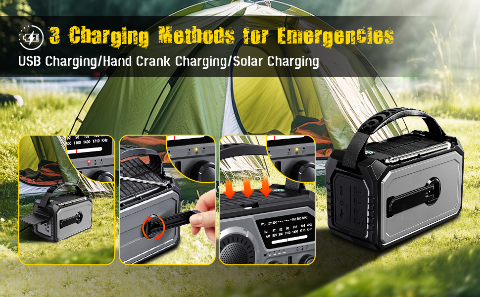 Emergency Weather Radio, 5000mAh/18500mWh Weather Radio, Portable Solar Hand Crank Radio