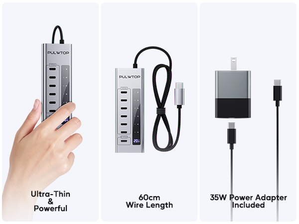 Powered USB C Hub, 7 in 1 USB C Hub