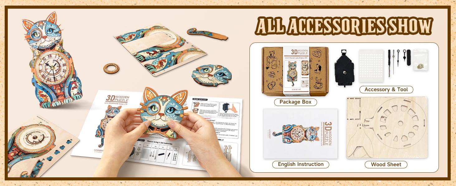 3d puzzle cat clock