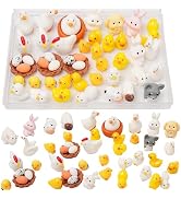 48pcs Mini Resin Animal Styles Tiny Resin Animals The Little Chicken Family Rabbit, Sheep, Cow, B...