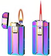 NINSI Smart Dual-Fuel Dual-Flame Lighter, Windproof Red Butane Torch & Kerosene Soft Flame, Arc I...