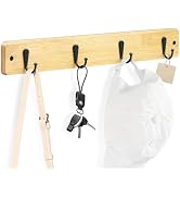 Booamwud Coat Rack Wall Mount, 16.6 Inches Wood Coat Hooks, Hat Rack for Walls, Wall Hooks for Ha...