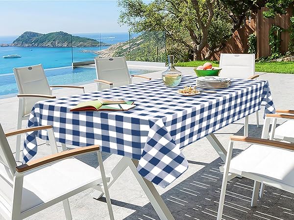 navy blue checkered tablecloth for holiday