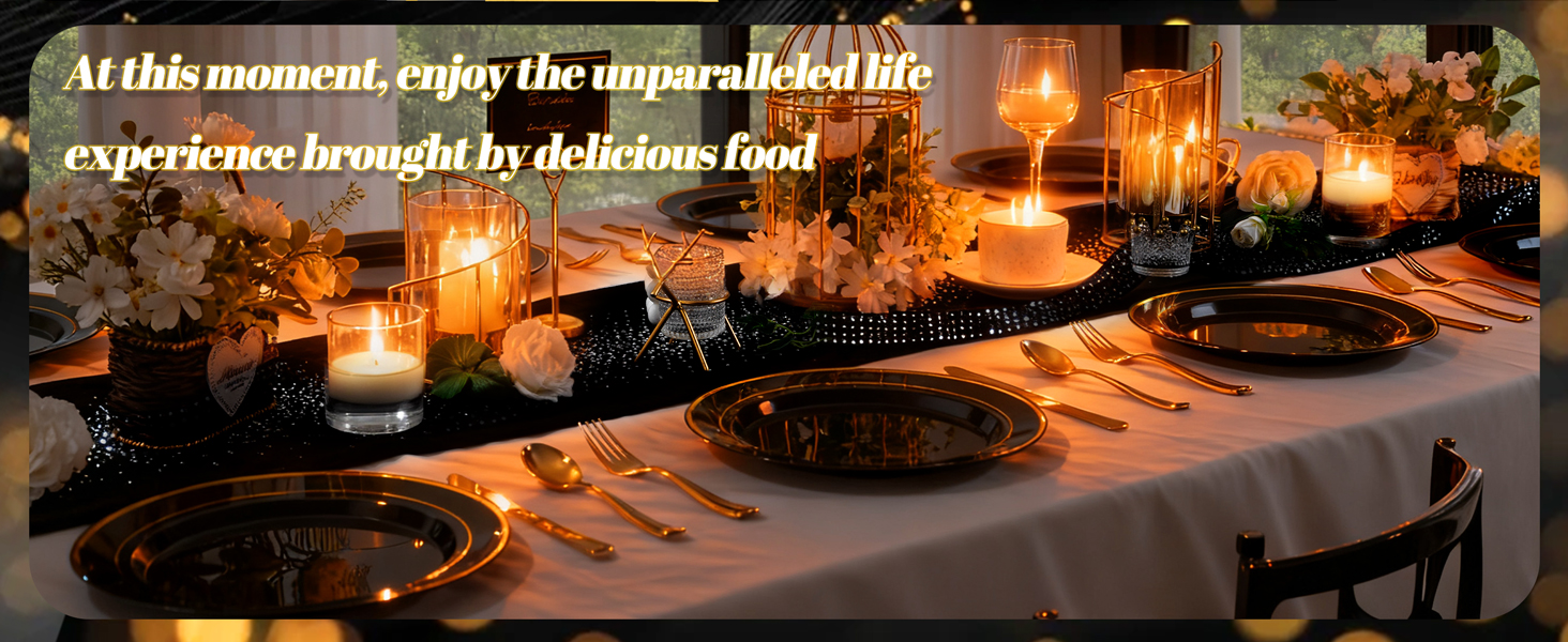 Black and Gold Plastic Dinner Plates