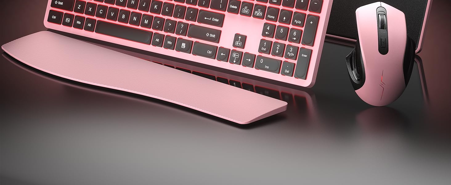 Wireless Keyboard Mouse Combo, Full Size Ergonomic Keyboard