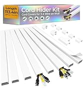 113.4in Cord Hider Kit, Cord Covers for 3-4 Wires on Wall, Self-Adhesive Tv Cable Hider, Paintabl...