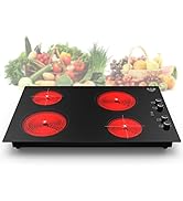 GIHETKUT 4 Burner Electric Cooktop,7200W Built-in &amp; Countertop 4 Burner Electric Stove Top with 9...