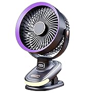 Portable Clip on Fan, Battery Operated Small Powerful USB Desk Fan with Night Light &amp; LED Display...