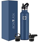IRON °FLASK Sports Water Bottle - 3 Lids (Narrow Straw Lid) Leak Proof Vacuum Insulated Stainless...