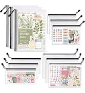 12 Pcs Sticker Storage Organizer Clear Zipper Pouches (Mixed Size) | Thick Plastic Zipper Bags fo...