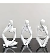 White Thinker Statues Home Decor, Set of 3 Pcs White Resin Trendy Abstract Art Sculpture Collecti...